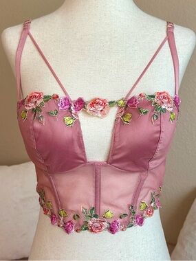 Victoria's Secret Very Sexy Bra Corset Pink Bustier Embroidered Floral M Strappy